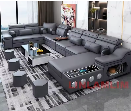 Modern Scientific Cloth Sectional Sofa Set with Chaise Lounge, Bluetooth Speakers, and USB Charging Ports for Living Room (Copy)