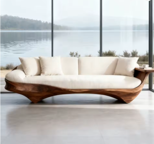 Modern simple solid wood Chinese straight row sofa living room light luxury high-end curved designer