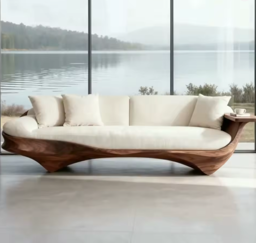 Modern simple solid wood Chinese straight row sofa living room light luxury high-end curved designer