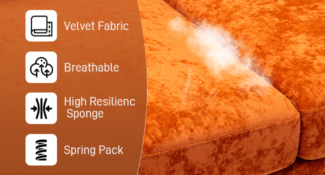 U Shaped Sectional Sofa Couch Set for Living Room Convertible Velvet with Chaise Lounge Ottoman and Pillows