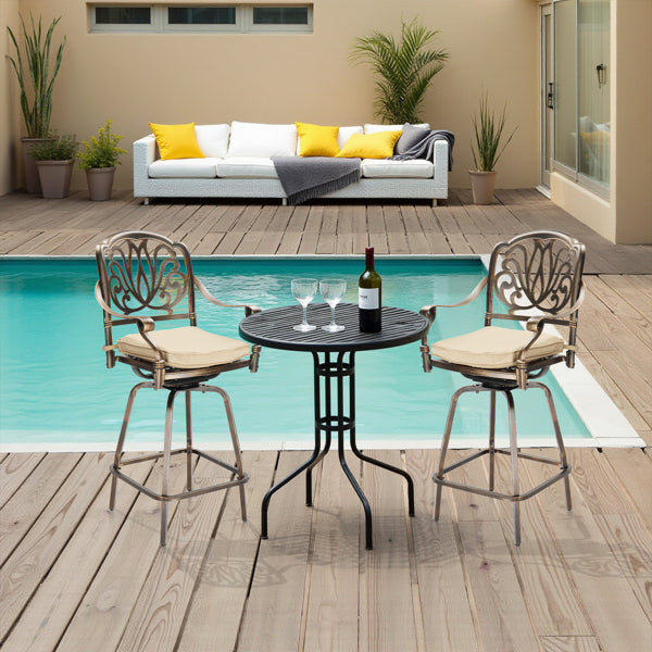 Outdoor Swivel Bar Stools Set of 2, Cast Aluminum Patio Bar Height Chairs, All-Weather Swivel Dining Chairs for Outdoor