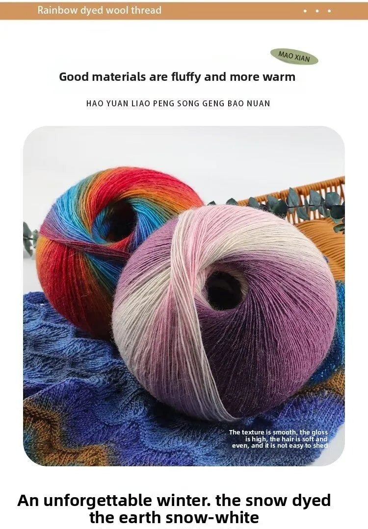 200g/set Rainbow Wool Yarn for Knitting Shawls Scarfs Sweaters Jackets Hats DIY Hand Soft Comfortable Segment Dyeing Thread - PatioLix