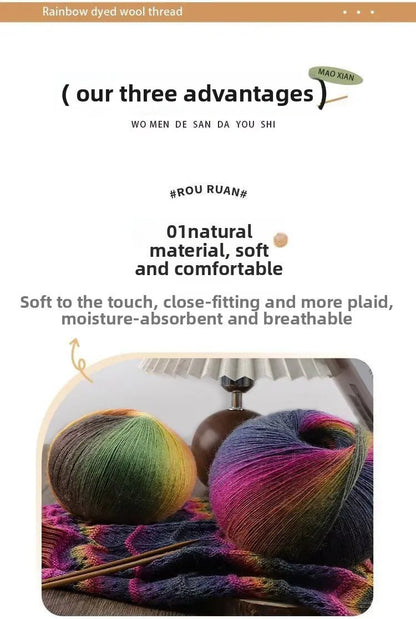 200g/set Rainbow Wool Yarn for Knitting Shawls Scarfs Sweaters Jackets Hats DIY Hand Soft Comfortable Segment Dyeing Thread - PatioLix