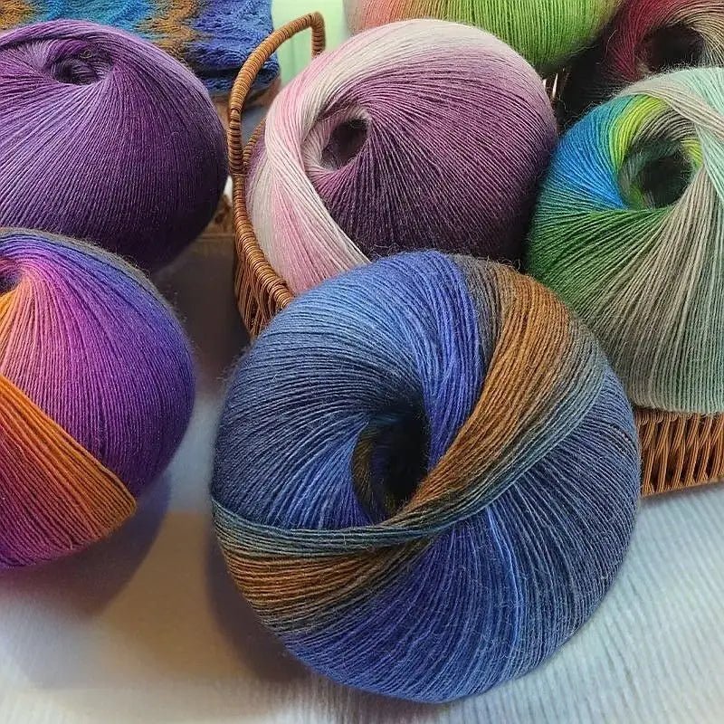 200g/set Rainbow Wool Yarn for Knitting Shawls Scarfs Sweaters Jackets Hats DIY Hand Soft Comfortable Segment Dyeing Thread - PatioLix