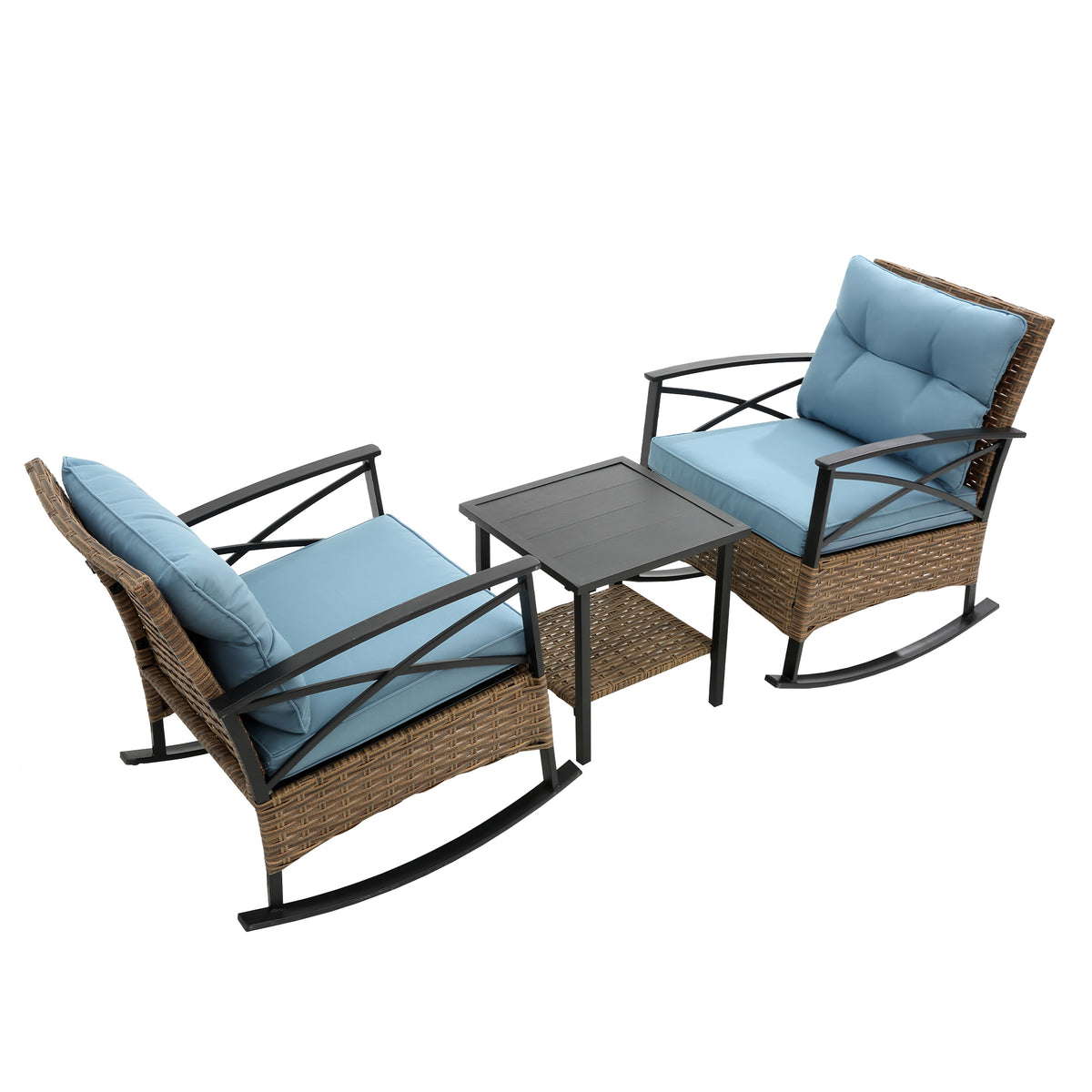 3-Piece Rattan Rocking Chair Set - Outdoor Leisure Seating in Gray for Patio or Garden