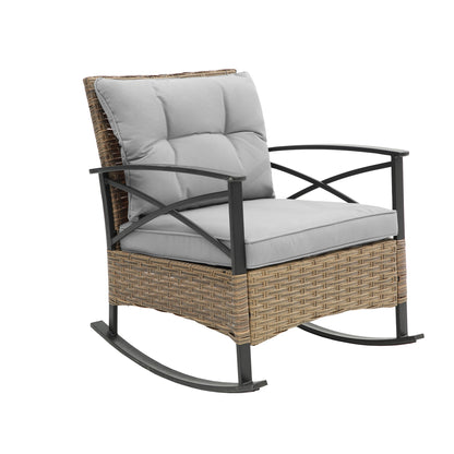 3pcs Grey Rattan Outdoor Leisure Rocking Chair Set