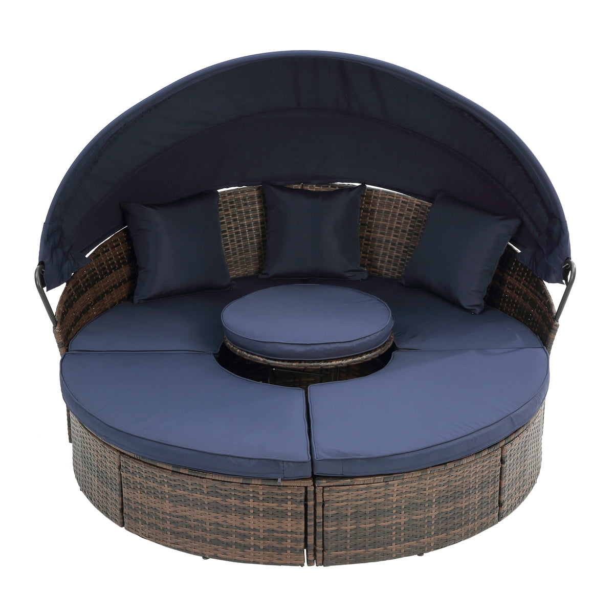Round Lounge With Canopy Bali Canopy Bed Outdoor, Wicker Outdoor Sofa Bed with lift coffee table