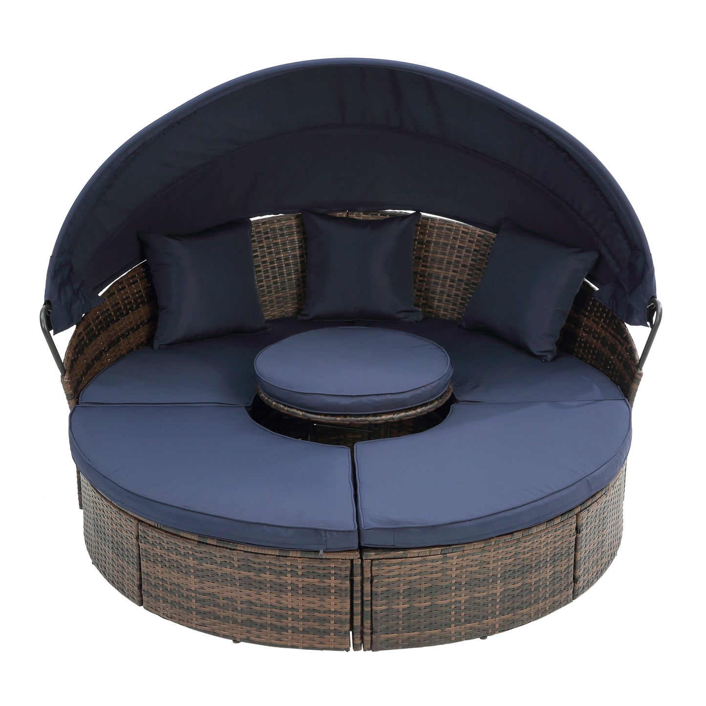 Round Lounge With Canopy Bali Canopy Bed Outdoor, Wicker Outdoor Sofa Bed with lift coffee table