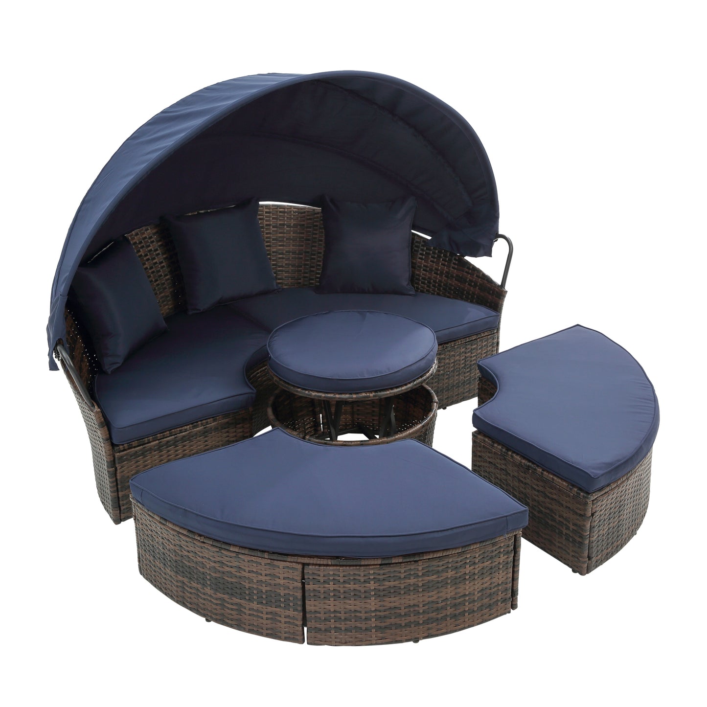 Round Lounge With Canopy Bali Canopy Bed Outdoor, Wicker Outdoor Sofa Bed with lift coffee table