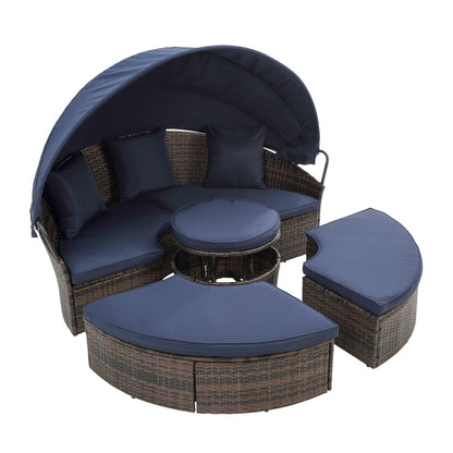 Round Lounge With Canopy Bali Canopy Bed Outdoor, Wicker Outdoor Sofa Bed with lift coffee table