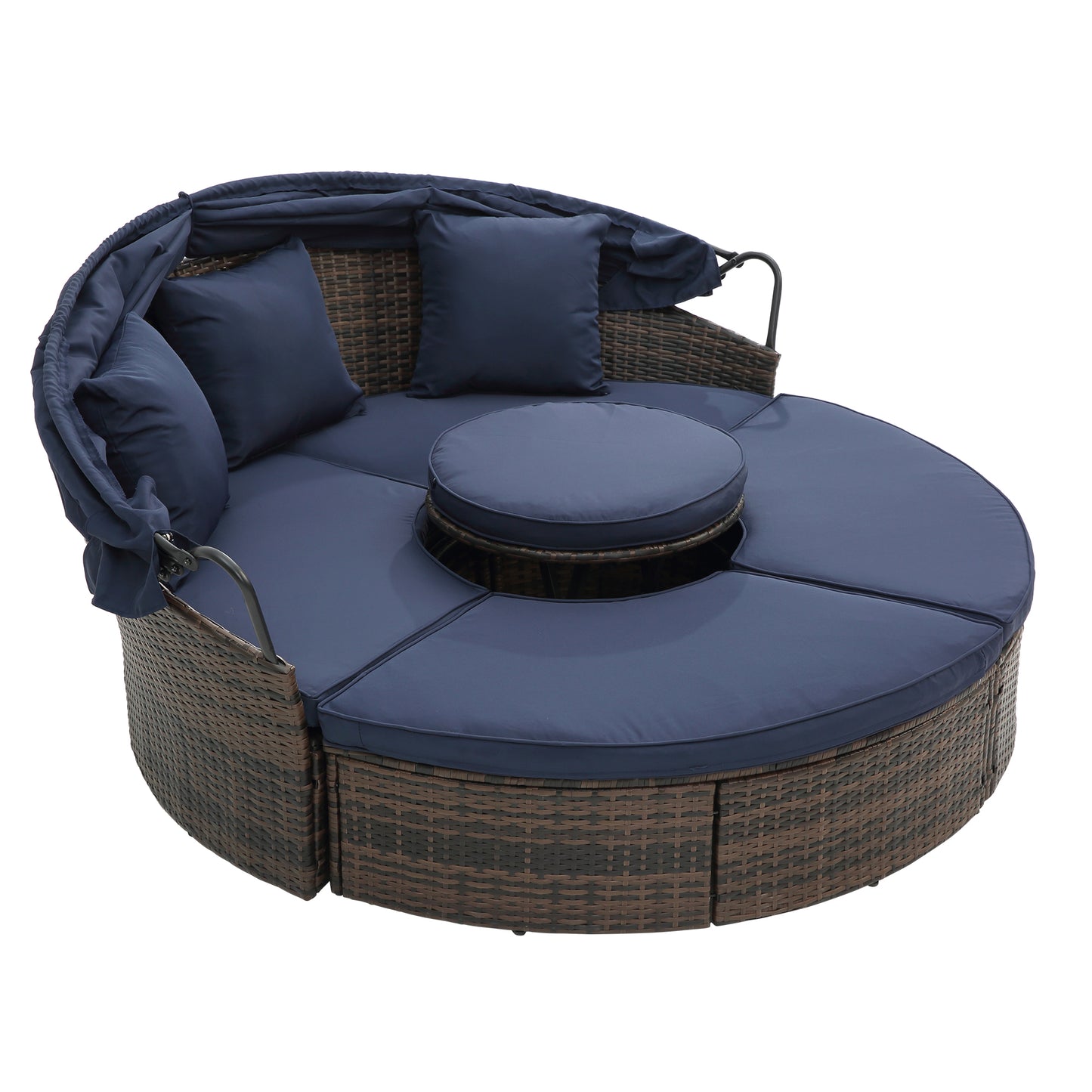 Round Lounge With Canopy Bali Canopy Bed Outdoor, Wicker Outdoor Sofa Bed with lift coffee table