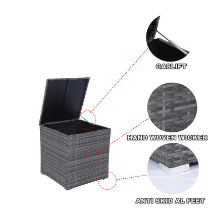 8-Piece Patio Sectional Wicker Rattan Outdoor Sofa Set with Storage Box and Cushion Box, Grey Wicker, Black Cushions, Clear