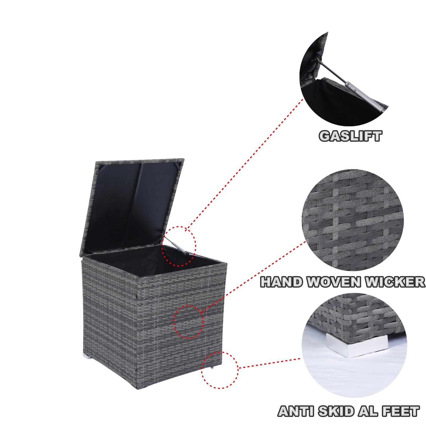 8-Piece Patio Sectional Wicker Rattan Outdoor Sofa Set with Storage Box and Cushion Box, Grey Wicker, Black Cushions, Clear