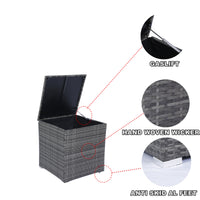 8-Piece Patio Sectional Wicker Rattan Outdoor Sofa Set with Storage Box and Cushion Box, Grey Wicker, Black Cushions, Clear