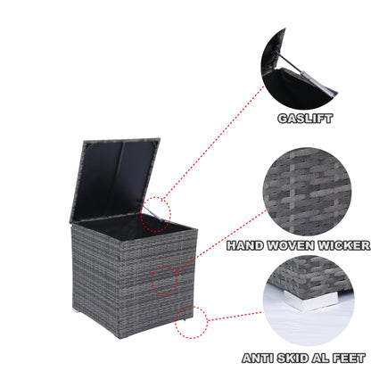 8-Piece Patio Sectional Wicker Rattan Outdoor Sofa Set with Storage Box and Cushion Box, Grey Wicker, Black Cushions, Clear