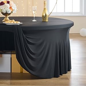 5ft 6ft Elastic Ruffled Round Spandex Table Cover,Stretch Skirt Table Cloth for Wedding Party Dinning Banquet Event Hotel