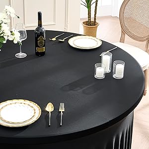 5ft 6ft Elastic Ruffled Round Spandex Table Cover,Stretch Skirt Table Cloth for Wedding Party Dinning Banquet Event Hotel