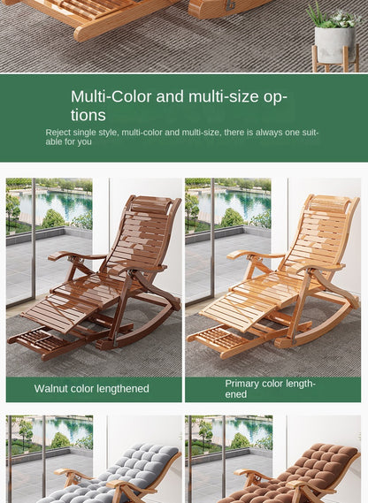 UVR Adult Recliner Folding Rocking Chair Living Room Armchair Bed Office Lunch Break Nap Backrest Stool Bamboo Chaise Longue