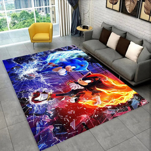 3D S - Sonics Game Cartoon Rug Carpet for Living Room Bedroom Decor,kids Play Non - slip Decoration for Sofa Doormat Christmas Gift - PatioLix