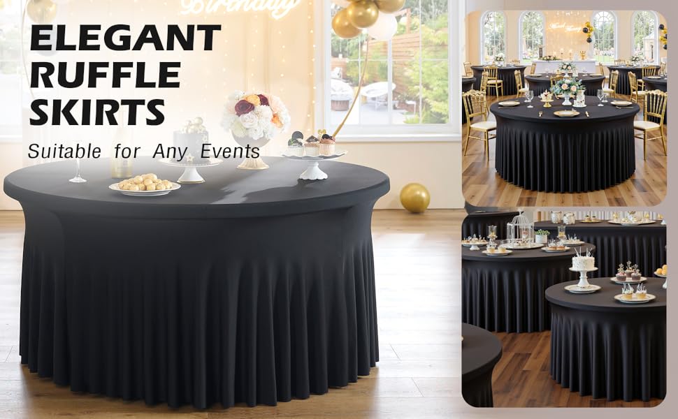5ft 6ft Elastic Ruffled Round Spandex Table Cover,Stretch Skirt Table Cloth for Wedding Party Dinning Banquet Event Hotel