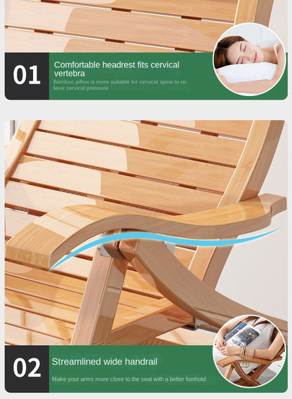 UVR Adult Recliner Folding Rocking Chair Living Room Armchair Bed Office Lunch Break Nap Backrest Stool Bamboo Chaise Longue