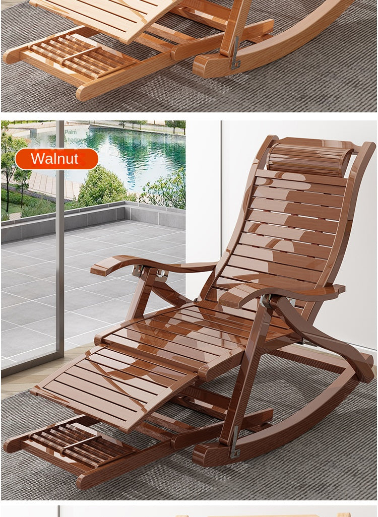UVR Adult Recliner Folding Rocking Chair Living Room Armchair Bed Office Lunch Break Nap Backrest Stool Bamboo Chaise Longue