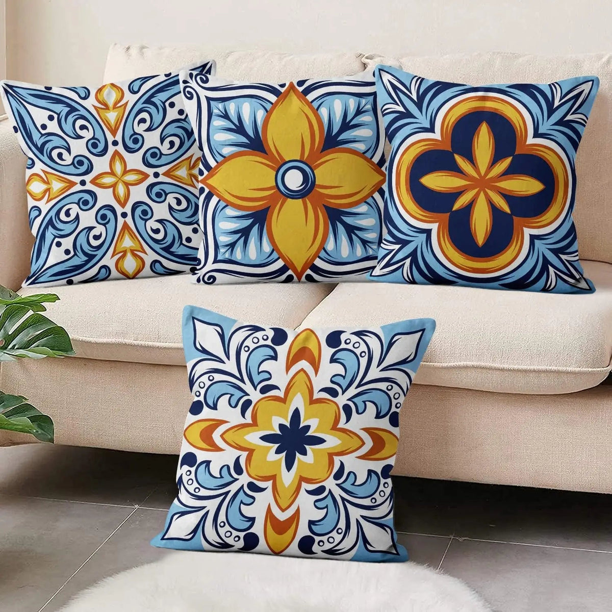 4Pcs Linen Throw Pillow Covers 45x45cm Decorative Cushion Cases for Sofa Bedroom Living Room Home Decor Zippered Pillowcases - PatioLix