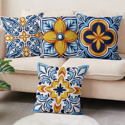 4Pcs Linen Throw Pillow Covers 45x45cm Decorative Cushion Cases for Sofa Bedroom Living Room Home Decor Zippered Pillowcases - PatioLix