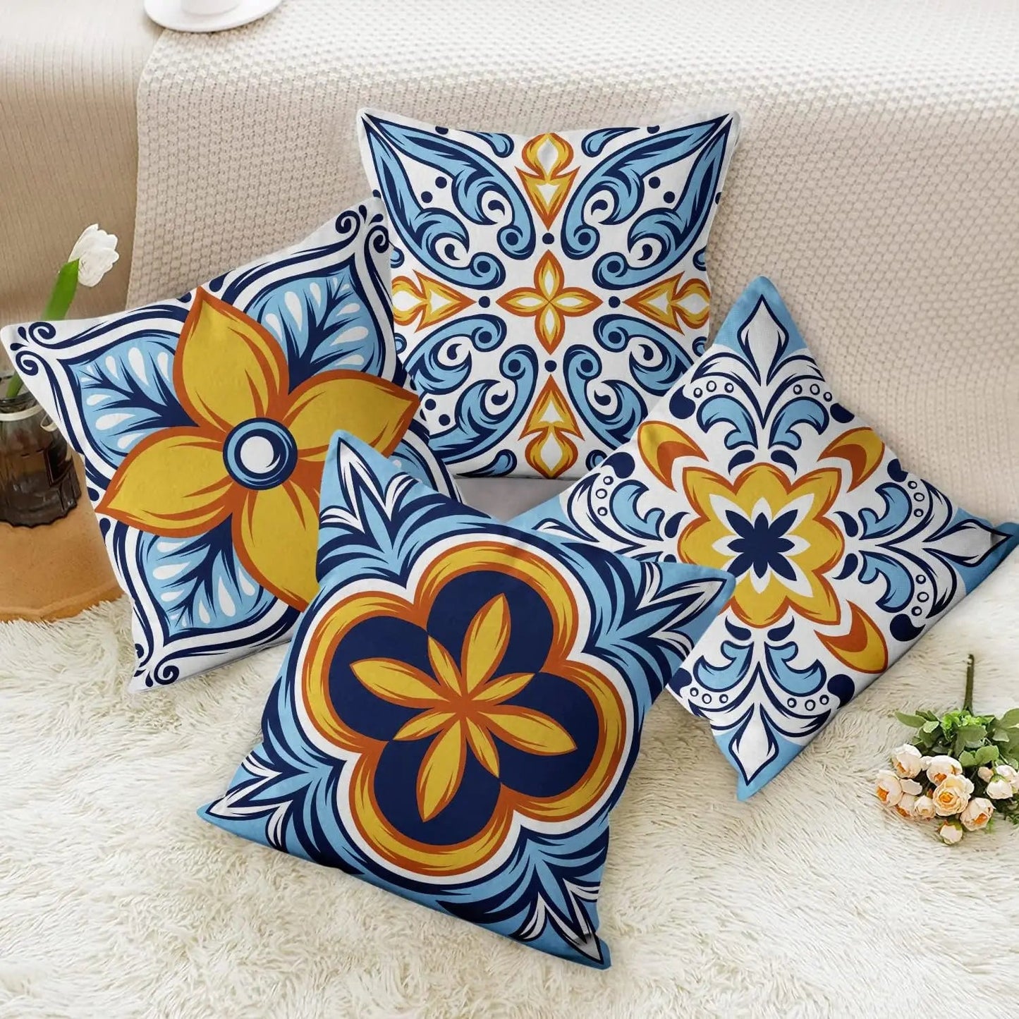 4Pcs Linen Throw Pillow Covers 45x45cm Decorative Cushion Cases for Sofa Bedroom Living Room Home Decor Zippered Pillowcases - PatioLix
