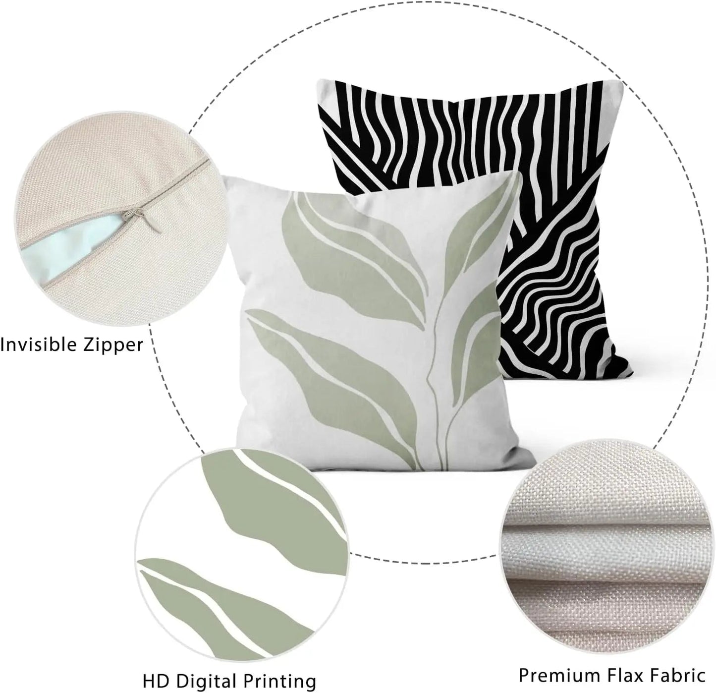 4Pcs Linen Throw Pillow Covers 45x45cm Decorative Cushion Cases for Sofa Bedroom Living Room Home Decor Zippered Pillowcases - PatioLix