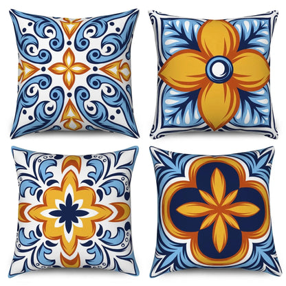 4Pcs Linen Throw Pillow Covers 45x45cm Decorative Cushion Cases for Sofa Bedroom Living Room Home Decor Zippered Pillowcases - PatioLix