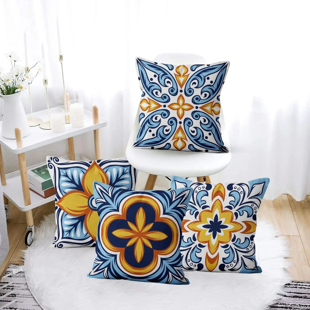 4Pcs Linen Throw Pillow Covers 45x45cm Decorative Cushion Cases for Sofa Bedroom Living Room Home Decor Zippered Pillowcases - PatioLix