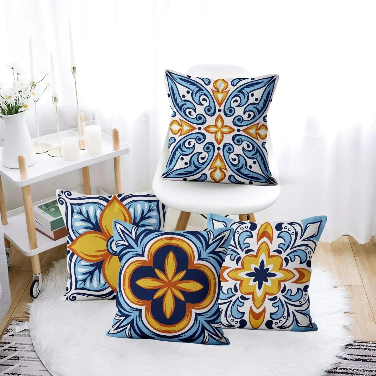 4Pcs Linen Throw Pillow Covers 45x45cm Decorative Cushion Cases for Sofa Bedroom Living Room Home Decor Zippered Pillowcases - PatioLix