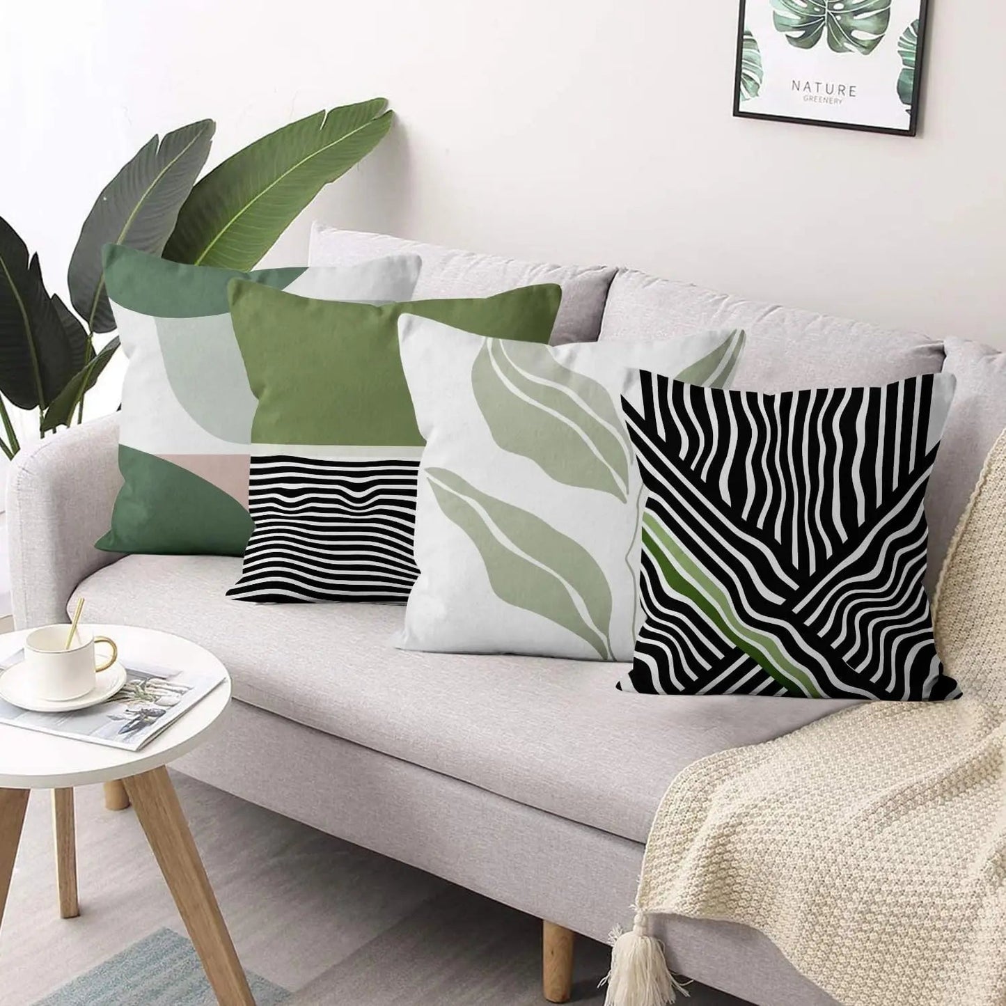 4Pcs Linen Throw Pillow Covers 45x45cm Decorative Cushion Cases for Sofa Bedroom Living Room Home Decor Zippered Pillowcases - PatioLix