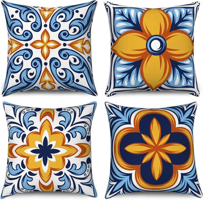 4Pcs Linen Throw Pillow Covers 45x45cm Decorative Cushion Cases for Sofa Bedroom Living Room Home Decor Zippered Pillowcases - PatioLix