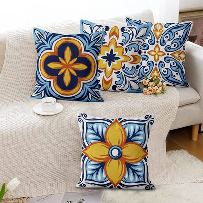 4Pcs Linen Throw Pillow Covers 45x45cm Decorative Cushion Cases for Sofa Bedroom Living Room Home Decor Zippered Pillowcases - PatioLix