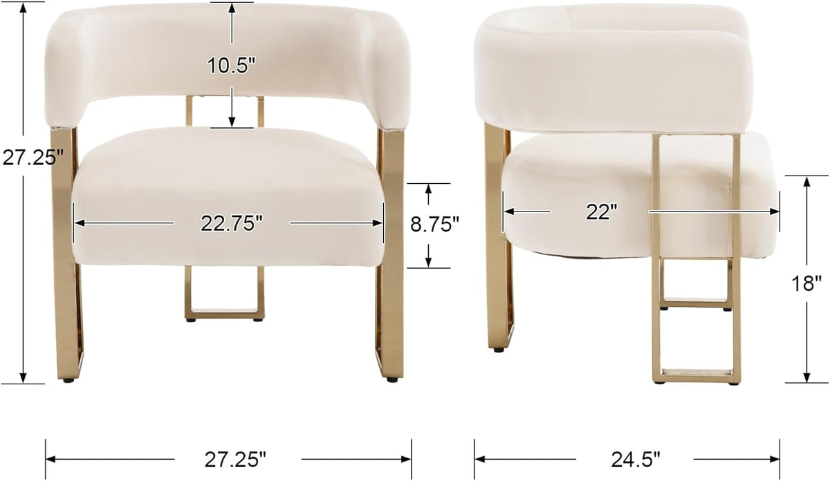 Modern Barrel Accent Chairs Set Of 2, Velvet Fabric Living Room Chairs With Gold Metal Legs, Comfy Upholstered Single Sofa