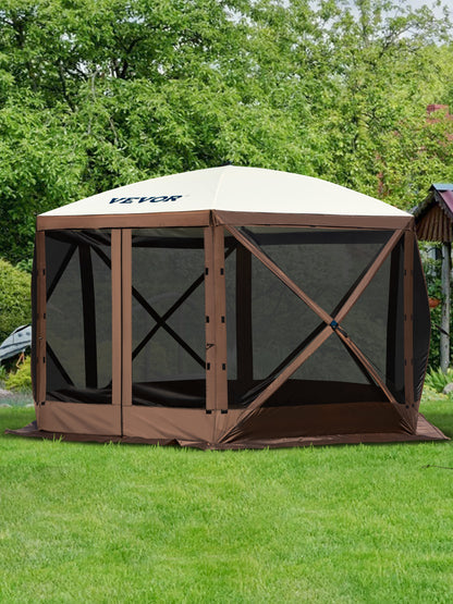 SucceBuy Pop-up Camping Gazebo Camping Canopy Shelter 6 Sided 12' x 12' / 10' x 10' Sun Shade Tents & Canopies Camping & Hiking