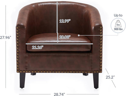 Accent Barrel Chair, Faux Leather Arm Chair Modern Tub Club Chair Upholstered Armchair For Living Room, Barrel Chairs With Gold