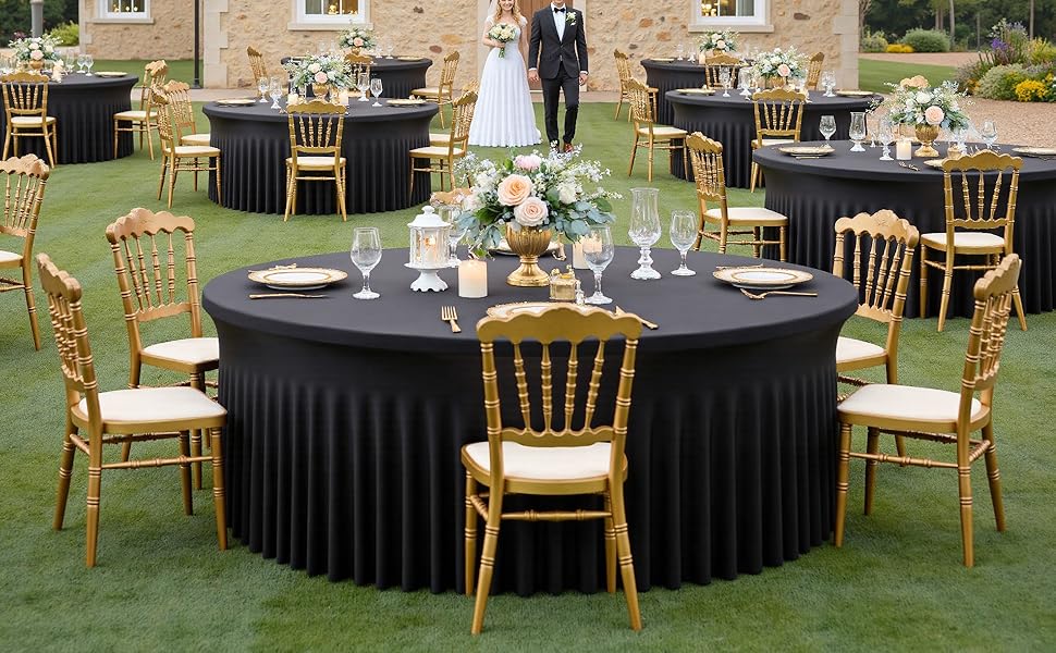 5ft 6ft Elastic Ruffled Round Spandex Table Cover,Stretch Skirt Table Cloth for Wedding Party Dinning Banquet Event Hotel