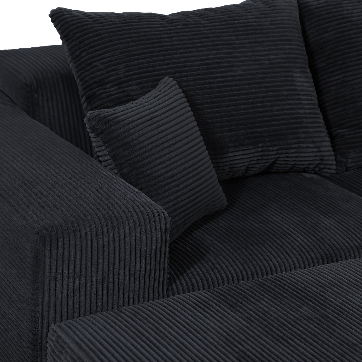 Modular U-Shaped Sectional Sofa in Black, Convertible Oversized Couch with Chaise Lounge, No Assembly Required, Soft Corduroy