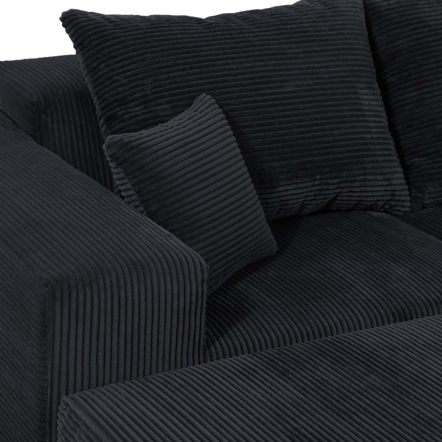 Modular U-Shaped Sectional Sofa in Black, Convertible Oversized Couch with Chaise Lounge, No Assembly Required, Soft Corduroy