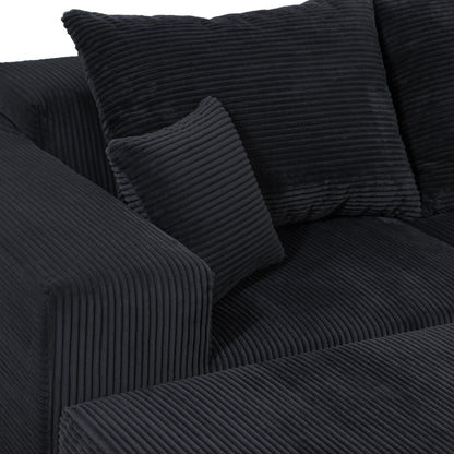Modular U-Shaped Sectional Sofa in Black, Convertible Oversized Couch with Chaise Lounge, No Assembly Required, Soft Corduroy
