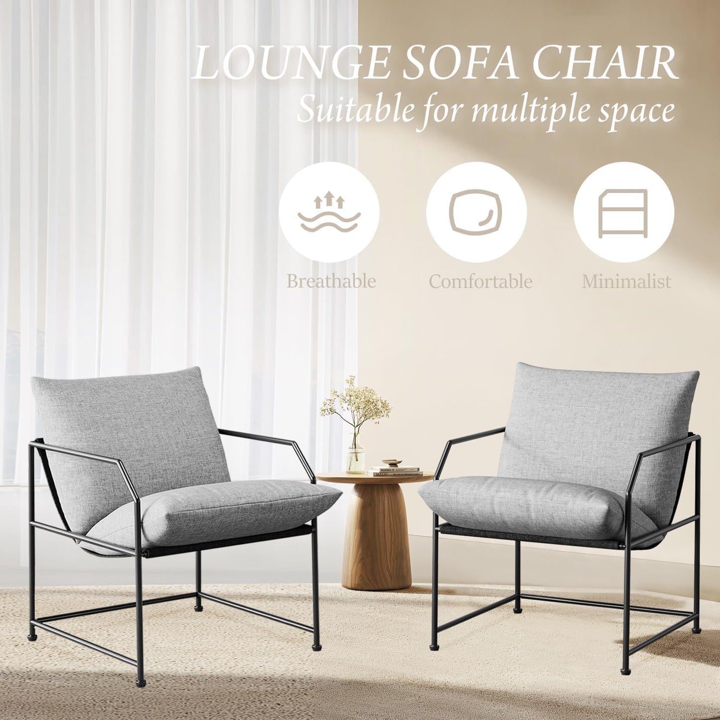 Accent Chair Living Room Chairs Comfy Reading Chair For Bedroom Upholstered Lounge Chair Mid Century Modern Arm Chair Sling