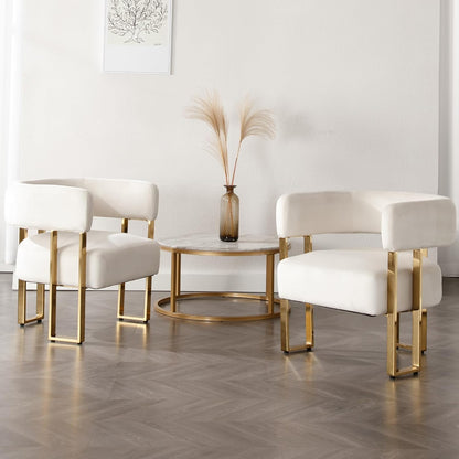 Modern Barrel Accent Chairs Set Of 2, Velvet Fabric Living Room Chairs With Gold Metal Legs, Comfy Upholstered Single Sofa