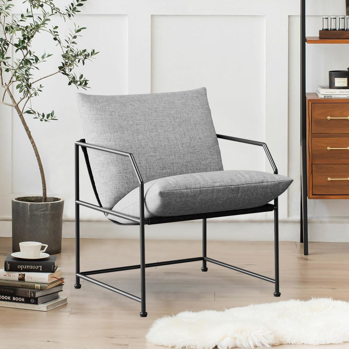 Accent Chair Living Room Chairs Comfy Reading Chair For Bedroom Upholstered Lounge Chair Mid Century Modern Arm Chair Sling