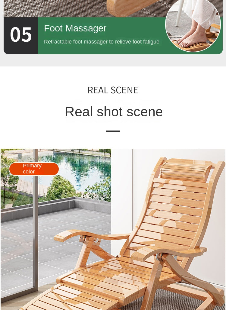 UVR Adult Recliner Folding Rocking Chair Living Room Armchair Bed Office Lunch Break Nap Backrest Stool Bamboo Chaise Longue