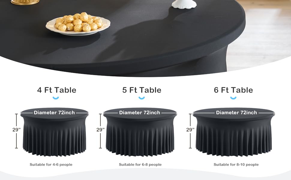 5ft 6ft Elastic Ruffled Round Spandex Table Cover,Stretch Skirt Table Cloth for Wedding Party Dinning Banquet Event Hotel