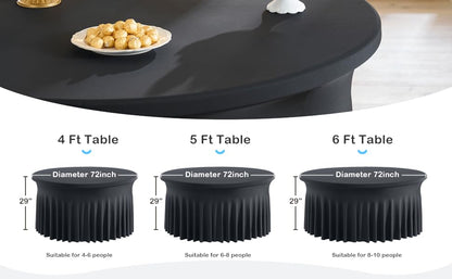5ft 6ft Elastic Ruffled Round Spandex Table Cover,Stretch Skirt Table Cloth for Wedding Party Dinning Banquet Event Hotel