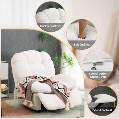 Electric Recliner Relax Chair with Heating, USB-A and USB-C Charging Ports for Bedroom, Living Room, Study - White